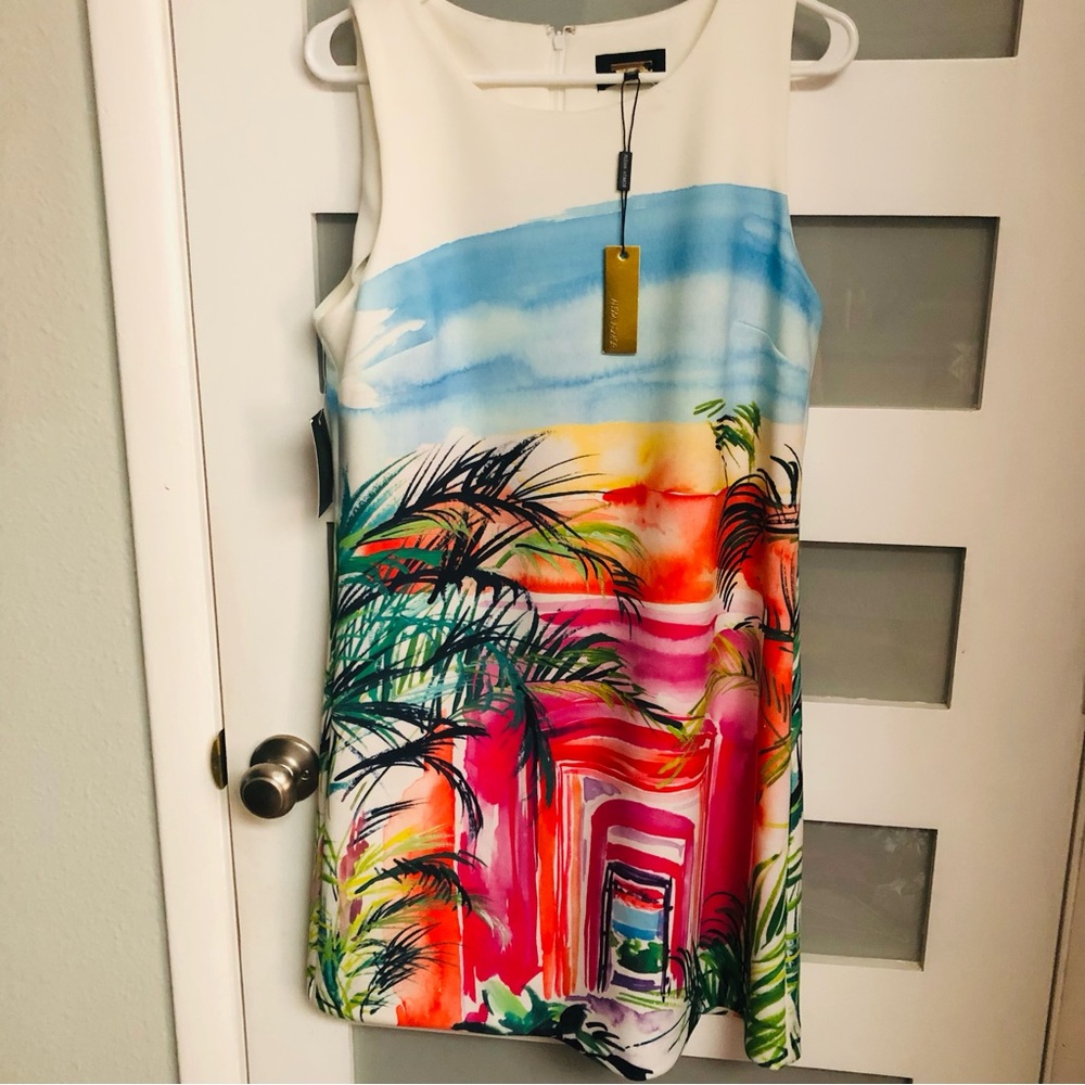 NWT Alexia Admor Tropical Watercolor Print Shift Dress - White Multi Color Size